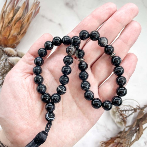 Четки из агата черного (тонированного) 33 бусины