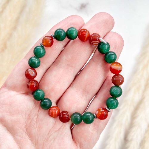 Браслет из авантюрина зеленого и сердолика