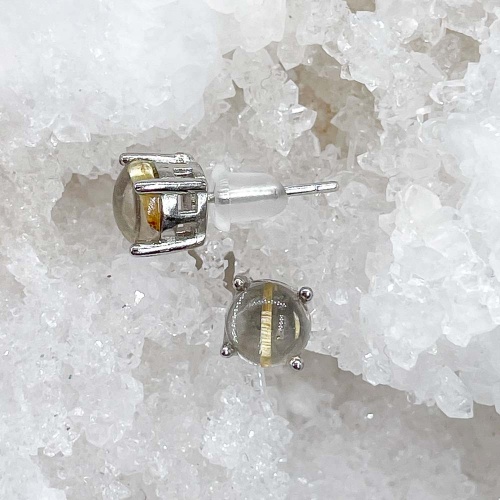 Пусеты из кварца с рутилом