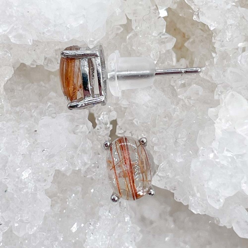 Пусеты из кварца с рутилом