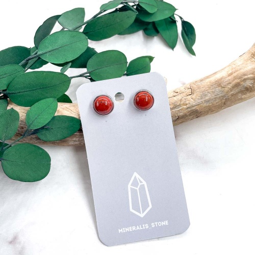 Пусеты из яшмы красной