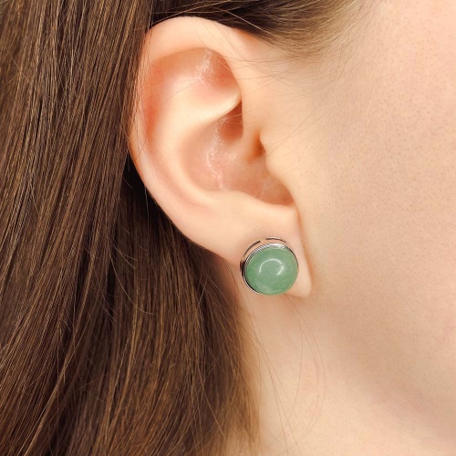 Пусеты из авантюрина зеленого