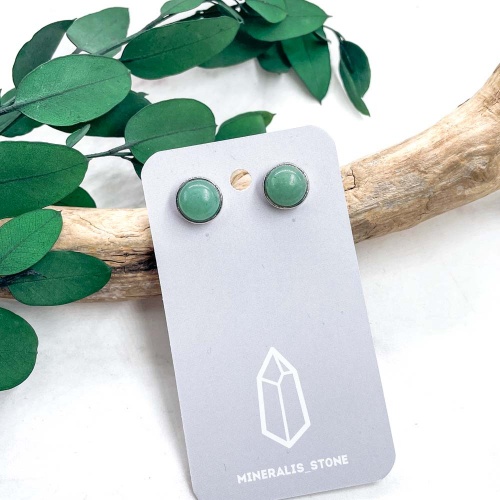 Пусеты из авантюрина зеленого