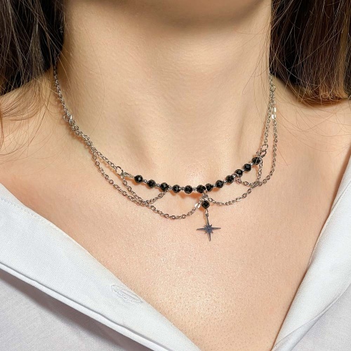 Колье из шерла (турмалина черного) с геметином