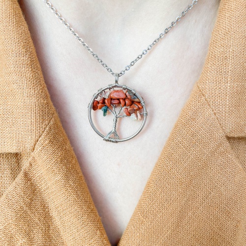 Кулон дерево из яшмы красной