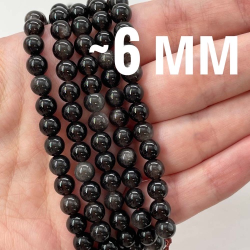 Бусины из обсидиана серебристого