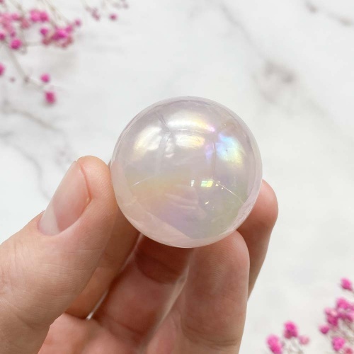 Шар из кварца розового с напылением