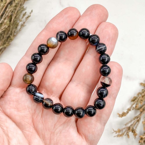 Браслет из агата черного (тонированного)