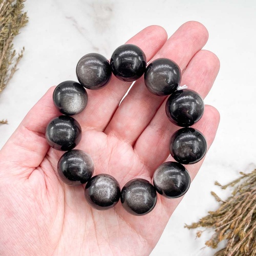 Браслет из обсидиана серебристого