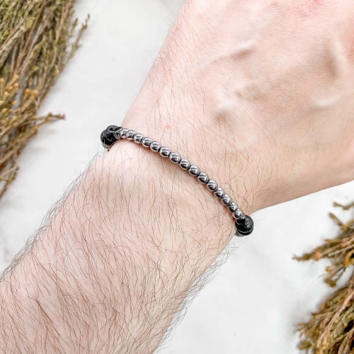 Браслет из лавы, кальцита серого и геметина